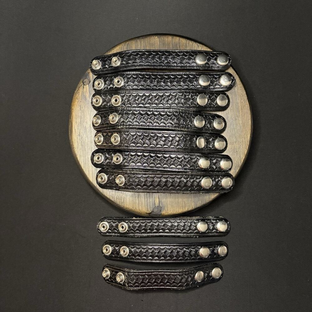 Duty Belt Keeper Basketweave Leather Chrome Double Snap 7.25” Lot of 10 Keepers